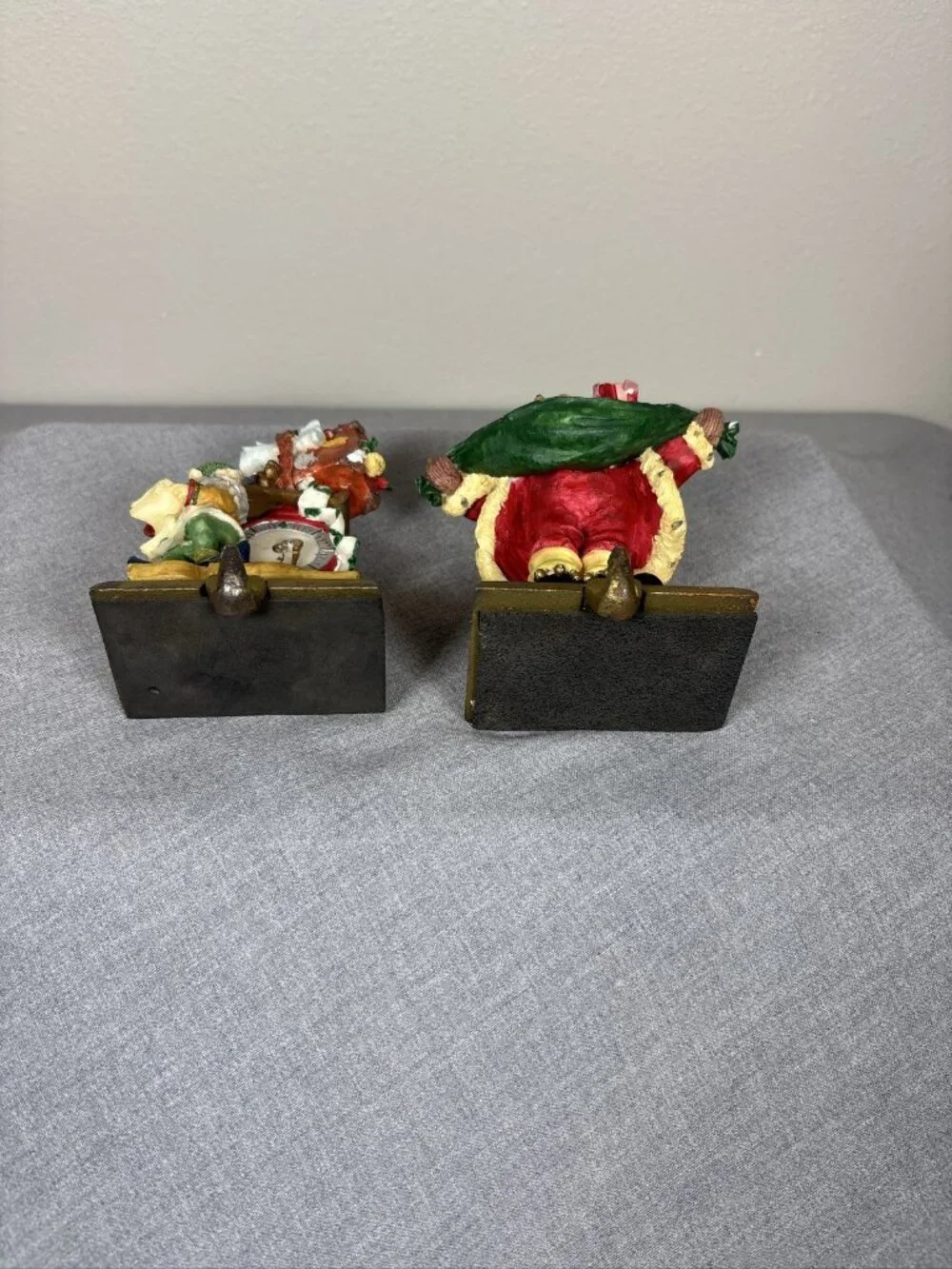 Vintage Midwest of Cannon Falls Santa Elf Cast Iron Stocking Holder Hanger 2pc